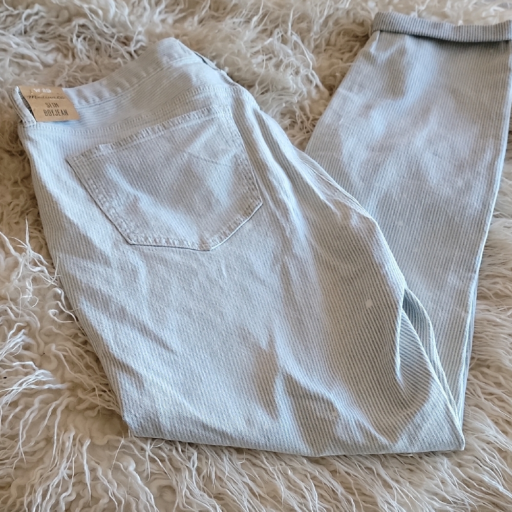 Madewell Slim Boyjean in Soft Blue Stripe
